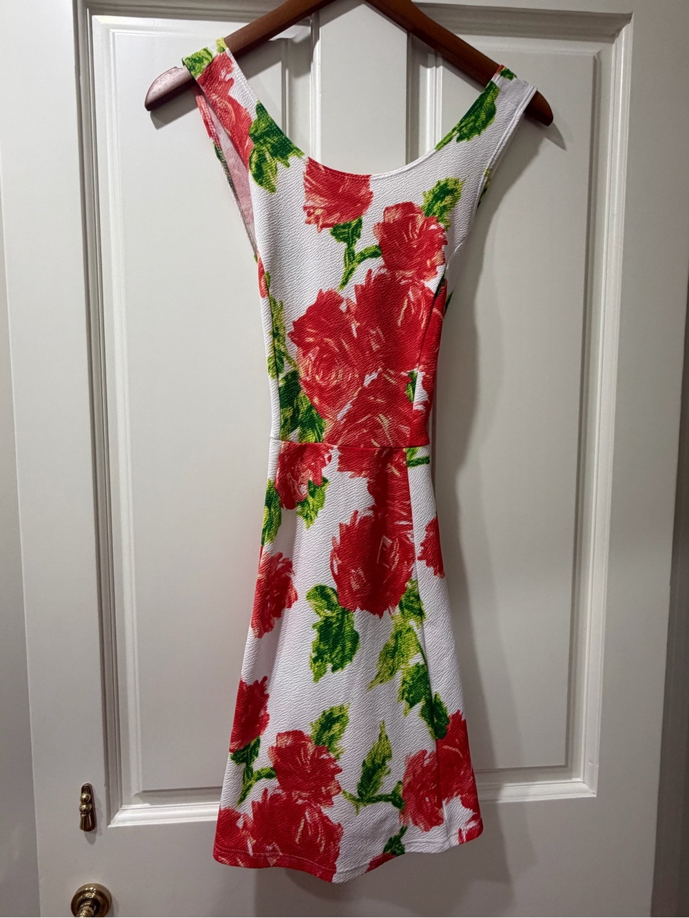White Floral Midi Dress with Red Roses